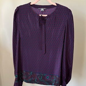 100% Silk Like New Vintage  Navy and Purple Women's Top